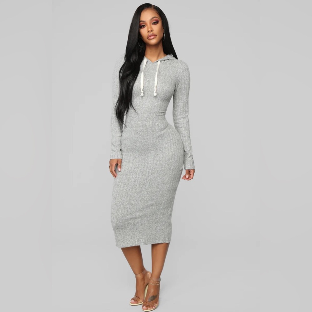 Fashion Nova Heather Grey Hoodie Dress - M